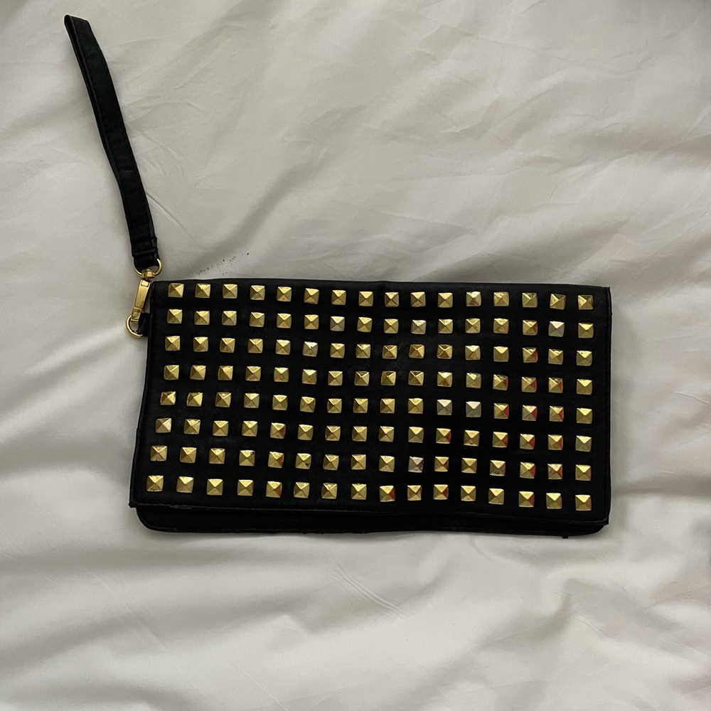 Black and gold studded clutch